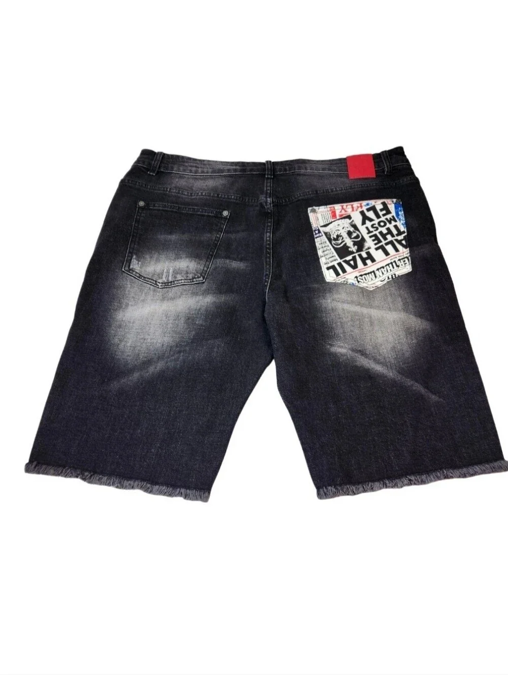 Born Fly Mens Size 36 Shorts Denim Distressed Cutout Patch Design Black Wash 04